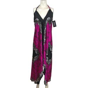 SAKKAS -WOMEN'S ONE SIZE FUCHSIA V NECK HALTER RAYON & SILK MAXI DRESS 108